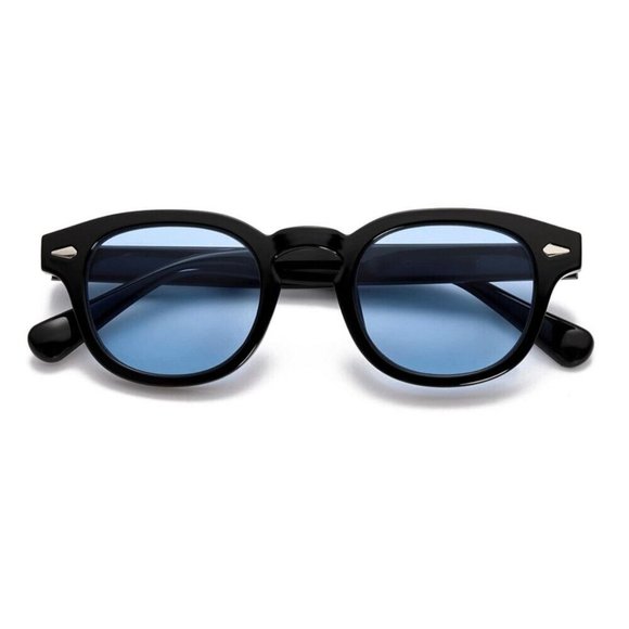 Circle Men Women Trendy Blue Lens Black Frame Beach Shades Round Sunglasses - Picture 5 of 7